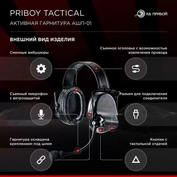 Тактическая активная гарнитура Priboy Tactical АШП-01